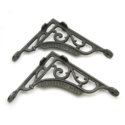 Pair of Antique Cast Iron J Duckett Shelf Brackets - 180mm x 195mm  7" x 7.75"