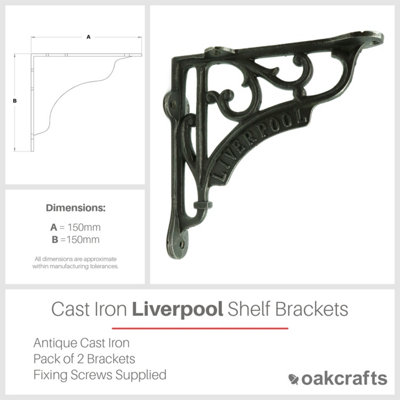 Pair of Antique Cast Iron Liverpool Shelf Brackets - 150mm x 150mm