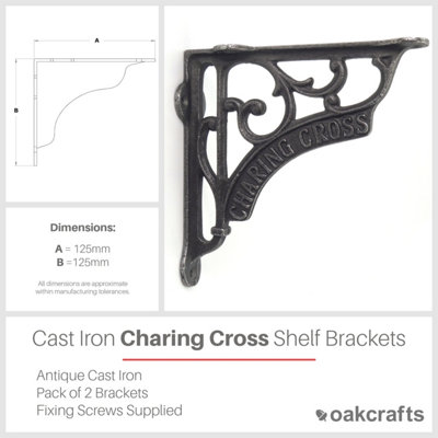 Pair of Antique Cast Iron London Charing Cross Shelf Brackets  - 125mm x 125mm