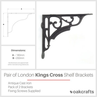 Pair of Antique Cast Iron London Kings Cross Shelf Brackets - 180mm x 200mm