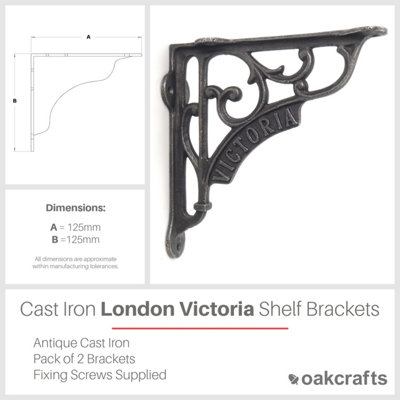 Pair of Antique Cast Iron London Victoria Shelf Brackets - 125mm x 125mm