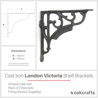 Pair of Antique Cast Iron London Victoria Shelf Brackets - 150mm x 150mm