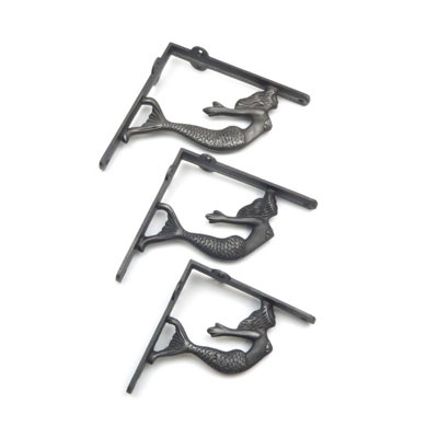 Pair of Antique Cast Iron Mermaid Design Shelf Brackets - 125mm x 125mm - 4