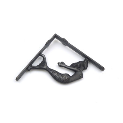 Pair of Antique Cast Iron Mermaid Design Shelf Brackets - 150mm x 150mm - 3