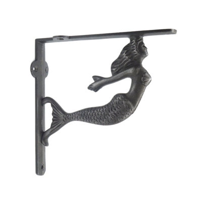 Pair of Antique Cast Iron Mermaid Design Shelf Brackets - 175mm x 175mm