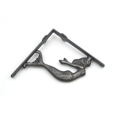 Pair of Antique Cast Iron Mermaid Design Shelf Brackets - 175mm x 175mm - 3