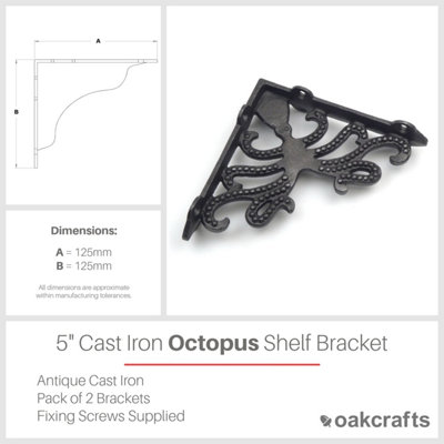Pair of Antique Cast Iron Octopus Shelf Brackets - 125mm x 125mm
