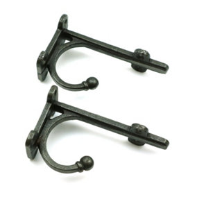 Pair of Antique Cast Iron TRANBY Shelf Brackets With Hook - 100mm