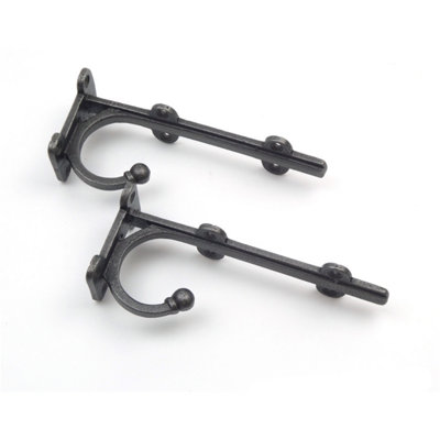 Pair of Antique Cast Iron TRANBY Shelf Brackets With Hook - 150mm - 4