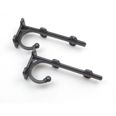 Pair of Antique Cast Iron TRANBY Shelf Brackets With Hook - 150mm