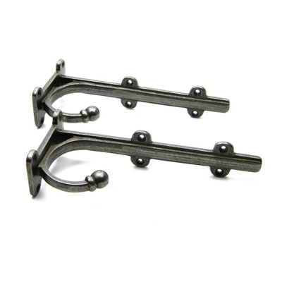 Pair of Antique Cast Iron TRANBY Shelf Brackets With Hook - 200mm