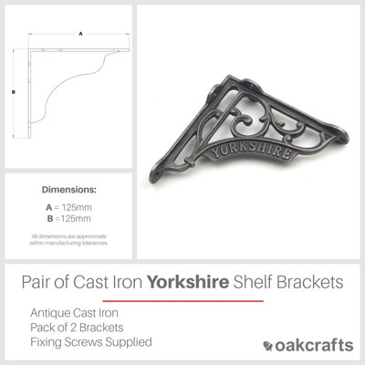 Pair of Antique Cast Iron Victorian Style 'Yorkshire' Shelf Brackets - 125mm x 125mm