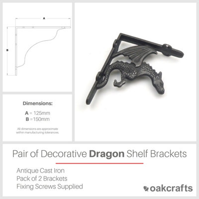 Pair of Antique Cast Iron Winged Dragon Shelf Brackets - 125mm x 150mm