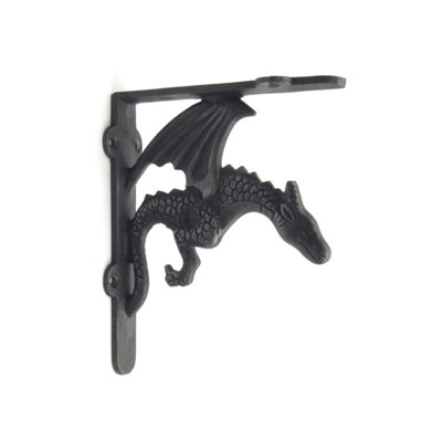 Pair of Antique Cast Iron Winged Dragon Shelf Brackets - 125mm x 150mm - 3
