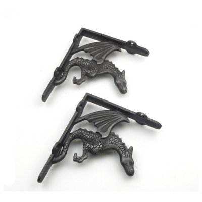 Pair of Antique Cast Iron Winged Dragon Shelf Brackets - 125mm x 150mm - 4