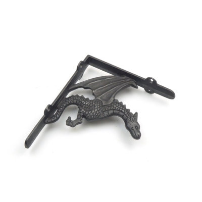 Pair of Antique Cast Iron Winged Dragon Shelf Brackets - 150mm x 180mm