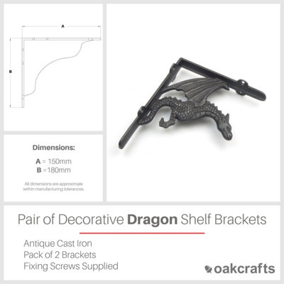 Pair of Antique Cast Iron Winged Dragon Shelf Brackets - 150mm x 180mm
