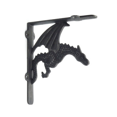 Pair of Antique Cast Iron Winged Dragon Shelf Brackets - 150mm x 180mm - 3