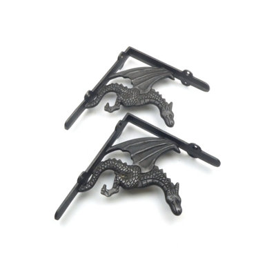 Pair of Antique Cast Iron Winged Dragon Shelf Brackets - 150mm x 180mm - 4