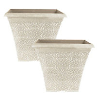 Pair of April Powdered Beige Grey Square Planters 14.5'' Containers For Flowers