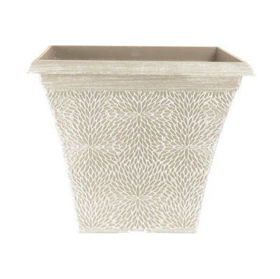Pair of April Powdered Beige Grey Square Planters 14.5'' Containers For Flowers