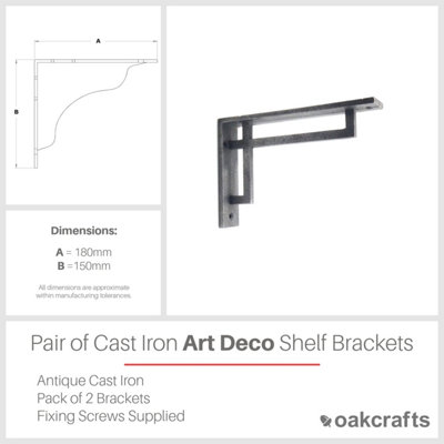 Pair of Art Deco Cast Iron Shelf Bracket - 150mm x 180mm