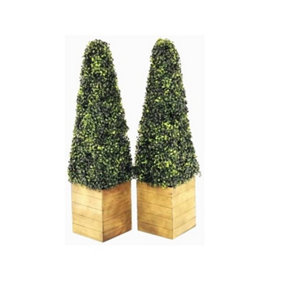 Pair of Artificial 3ft Pyramid Cone Tree Indoor Outdoor Wall Door Decoration Potted Boxwood Plant Topiary Ornamental Trees 90cm
