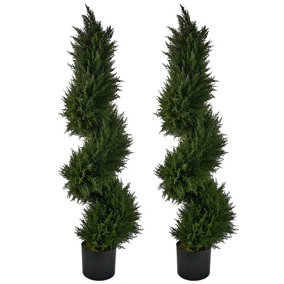 Pair of Artificial Cypress Spiral Topiary Trees 120cm (4ft)