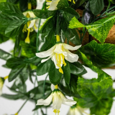 Pair of Artificial Duranta White Flowers Hanging Basket with Solar Light  26cm - 3