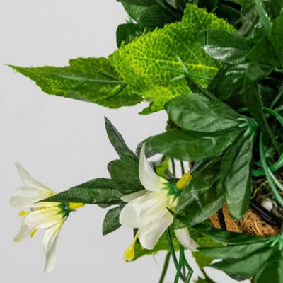 Pair of Artificial Duranta White Flowers Hanging Basket with Solar Light  26cm - 4