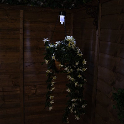 Pair of Artificial Duranta White Flowers Hanging Basket with Solar Light  26cm - 5