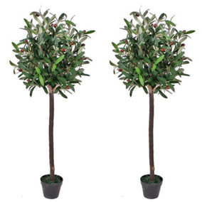 Pair of Artificial Olive Topiary Ball Trees 120cm
