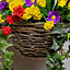 Pair of Artificial Wildflower Flowers Rattan Hanging Basket Decoration Purple Yellow and Orange 25cm
