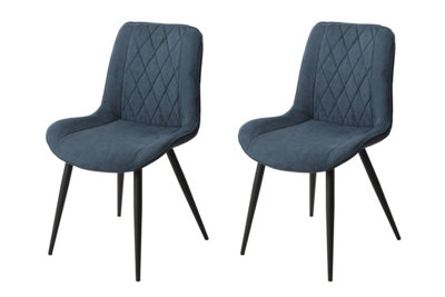 PAIR of Aspen Blue cord diamond stitch fabric dining chairs, with black tapered legs