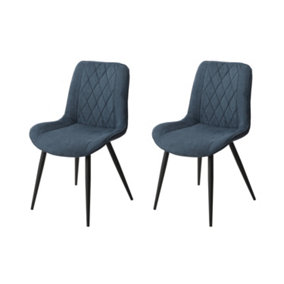 PAIR of Aspen Blue cord diamond stitch fabric dining chairs, with black tapered legs