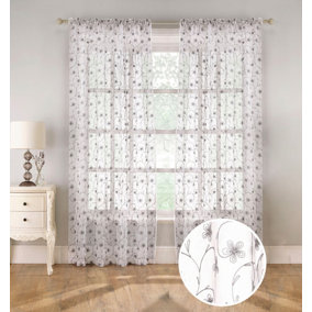 Pair of Belle Grey Voile Panels 137 CMS