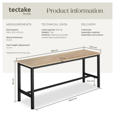 Pair of Benches Fairfield 108 x 32.5 x 50 cm - industrial wood light ...