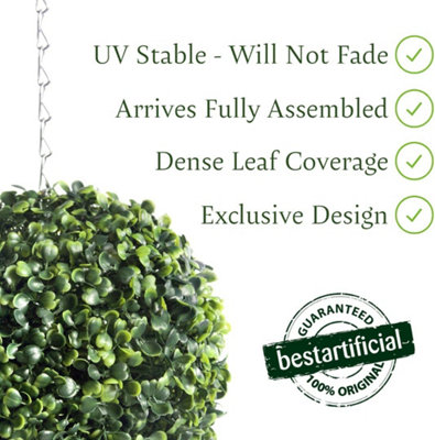 Pair of Best Artificial 23cm Green Boxwood Buxus Grass Hanging Basket Topiary Ball - Suitable for Outdoor Use