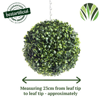 Pair of Best Artificial 23cm Green Boxwood Buxus Grass Hanging Basket Topiary Ball - Suitable for Outdoor Use