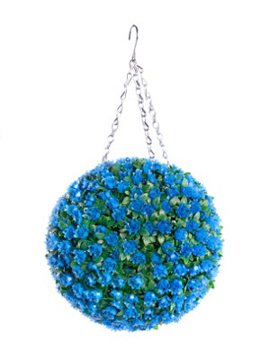 Pair of Best Artificial  28cm Blue Rose Hanging Basket Flower Topiary Ball - Suitable for Outdoor Use - Weather & Fade Resistant