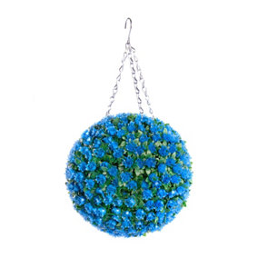Pair of Best Artificial  28cm Blue Rose Hanging Basket Flower Topiary Ball - Suitable for Outdoor Use - Weather & Fade Resistant