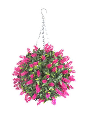 Pair of Best Artificial  28cm Pink Lush Lavender Hanging Basket Flower Topiary Ball - Weather & Fade Resistant