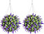 Pair of Best Artificial 28cm Purple Lush Lavender Hanging Basket Flower Topiary Ball - Weather & Fade Resistant
