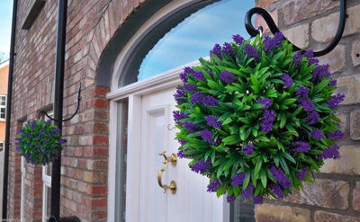 Pair of Best Artificial 28cm Purple Lush Lavender Hanging Basket Flower Topiary Ball - Weather & Fade Resistant