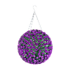 Pair of Best Artificial 28cm Purple Rose Hanging Basket Flower Topiary Ball - Suitable for Outdoor Use - Weather & Fade Resistant