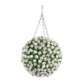 Pair of Best Artificial 28cm White Ivory Rose Hanging Flower Topiary Ball - Suitable for Outdoor Use - Weather & Fade Resistant