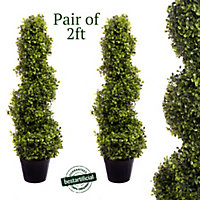 Pair of Best Artificial 2ft - 60cm Green Boxwood Spiral Topiary Tree - Suitable for Outdoor Use - Weather & Fade Resistant