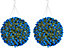 Pair of Best Artificial 38cm Blue Lush Tulip Hanging Basket Flower Topiary Ball - Weather & Fade Resistant