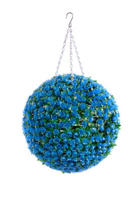 Pair of Best Artificial 38cm Blue Rose Hanging Basket Flower Topiary Ball -Suitable for Outdoor Use - Weather & Fade Resistant