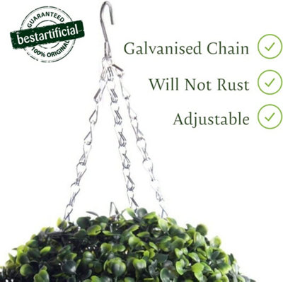 Pair of Best Artificial 38cm Green Boxwood Buxus Grass Hanging Basket Topiary Ball - Suitable for Outdoor Use